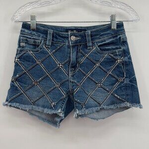 Miss Me Girls Criss Cross Sequin Adjustable Elastic Waist Mid-Rise Shorts 12